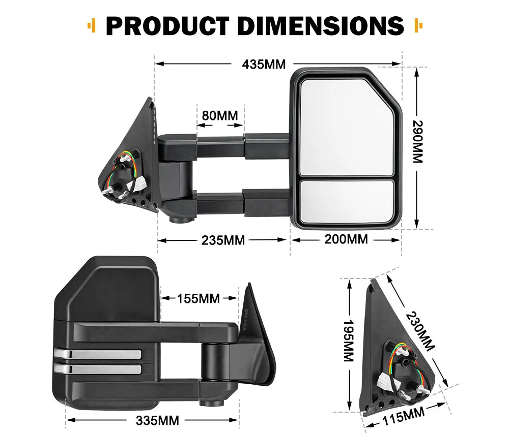 San Hima Extendable Towing Mirrors Gen2 fit NISSAN PATROL GU/Y61 1997-2016 Black