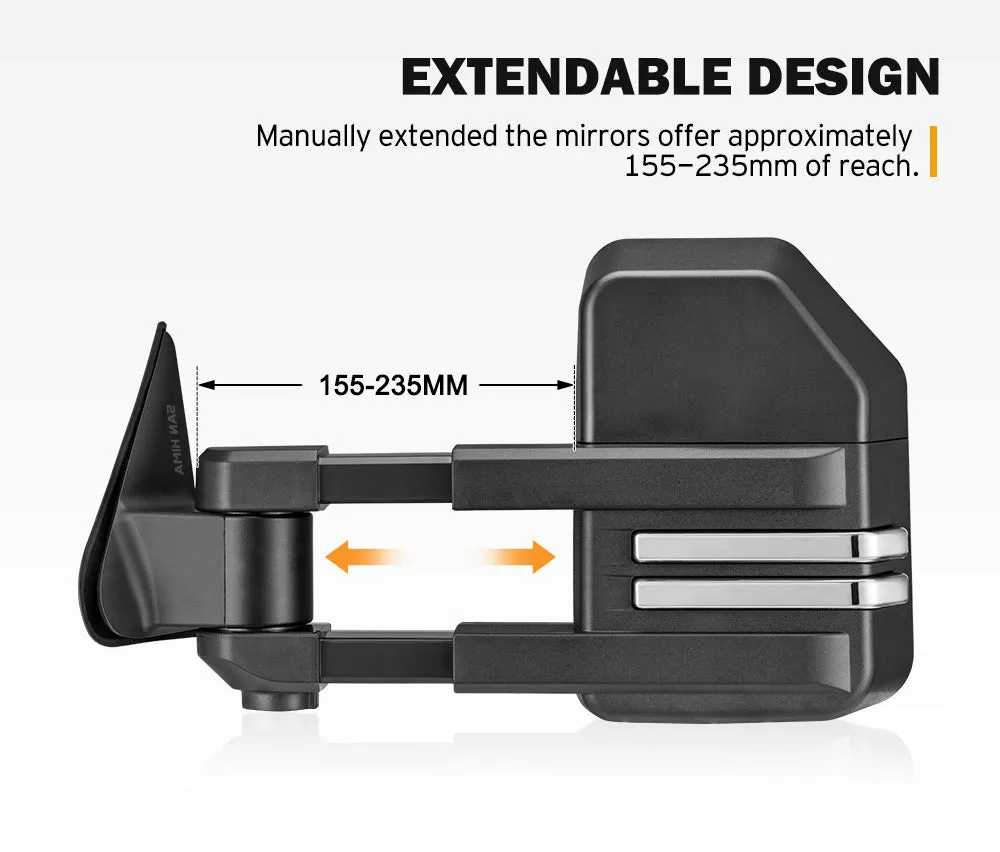 San Hima Extendable Towing Mirrors Gen2 fit NISSAN PATROL GU/Y61 1997-2016 Black