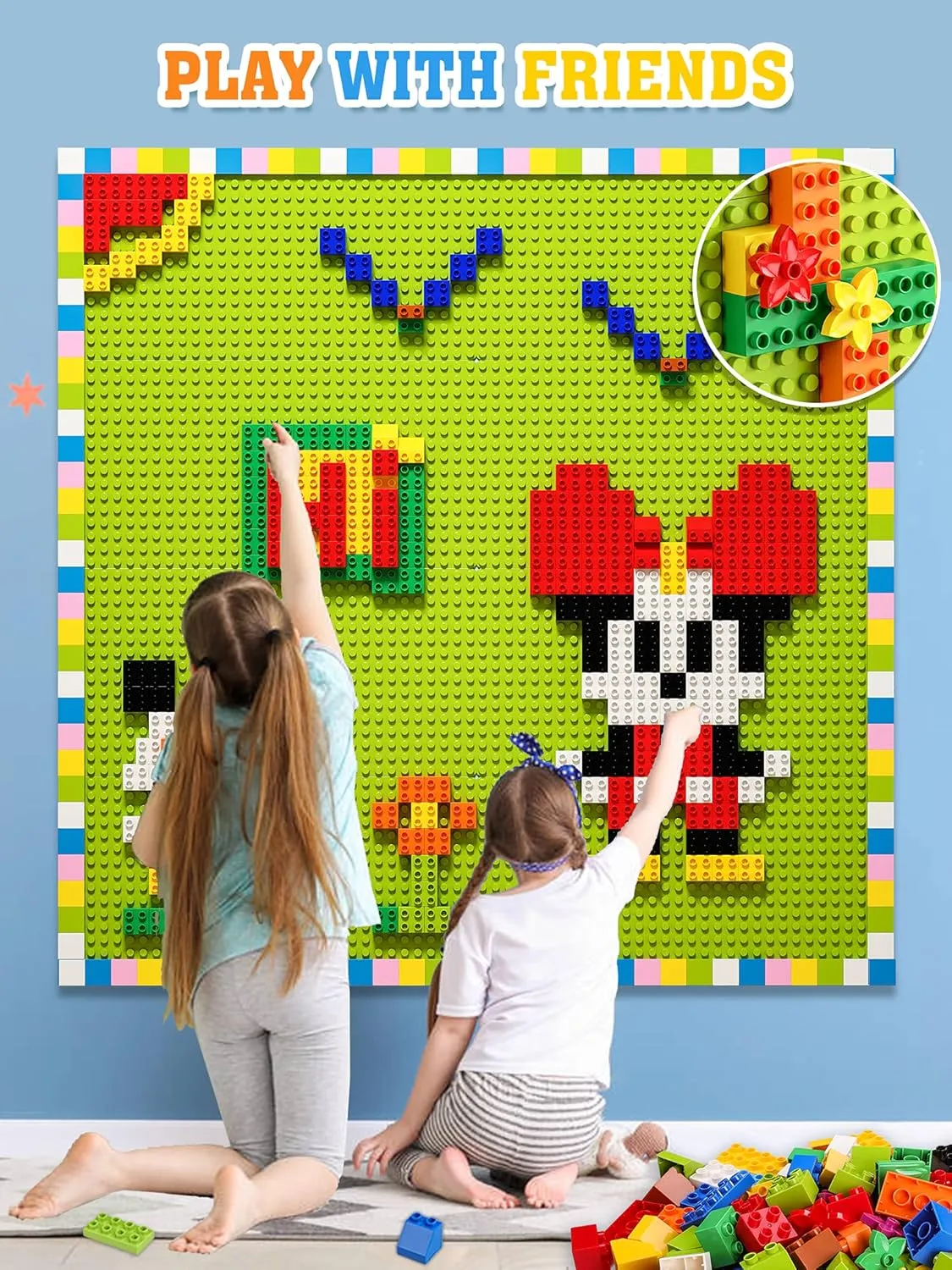 Self Adhesive Building Base Plate, 440 Pcs Compatible with All Major Brand Brick - Fastest Easiest DIY Fun Wall and Desk Build florist heading On Wall or Table - Customize Building Block Wall, 8 Pack (10" x 20") 