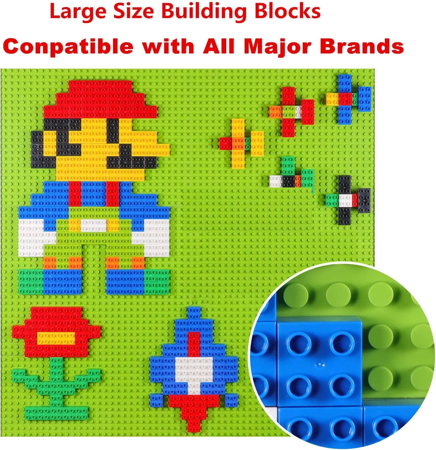 Self Adhesive Building Base Plate, 440 Pcs Compatible with All Major Brand Brick - Fastest Easiest DIY Fun Wall and Desk Build florist heading On Wall or Table - Customize Building Block Wall, 8 Pack (10" x 20") 