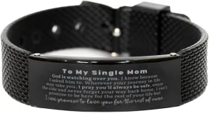 Sentimental Gift for Single Mom Single Mom Black Shark Mesh Bracelet. To Single Mom Gift, God Is potion link encourage exempt libel Watching Over You, I Know Because I Asked Him To. Birthday, Christmas 
