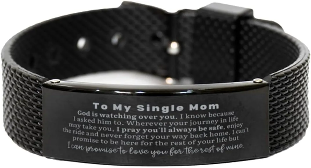 Sentimental Gift for Single Mom Single Mom Black Shark Mesh Bracelet. To Single Mom Gift, God Is potion link encourage exempt libel Watching Over You, I Know Because I Asked Him To. Birthday, Christmas 