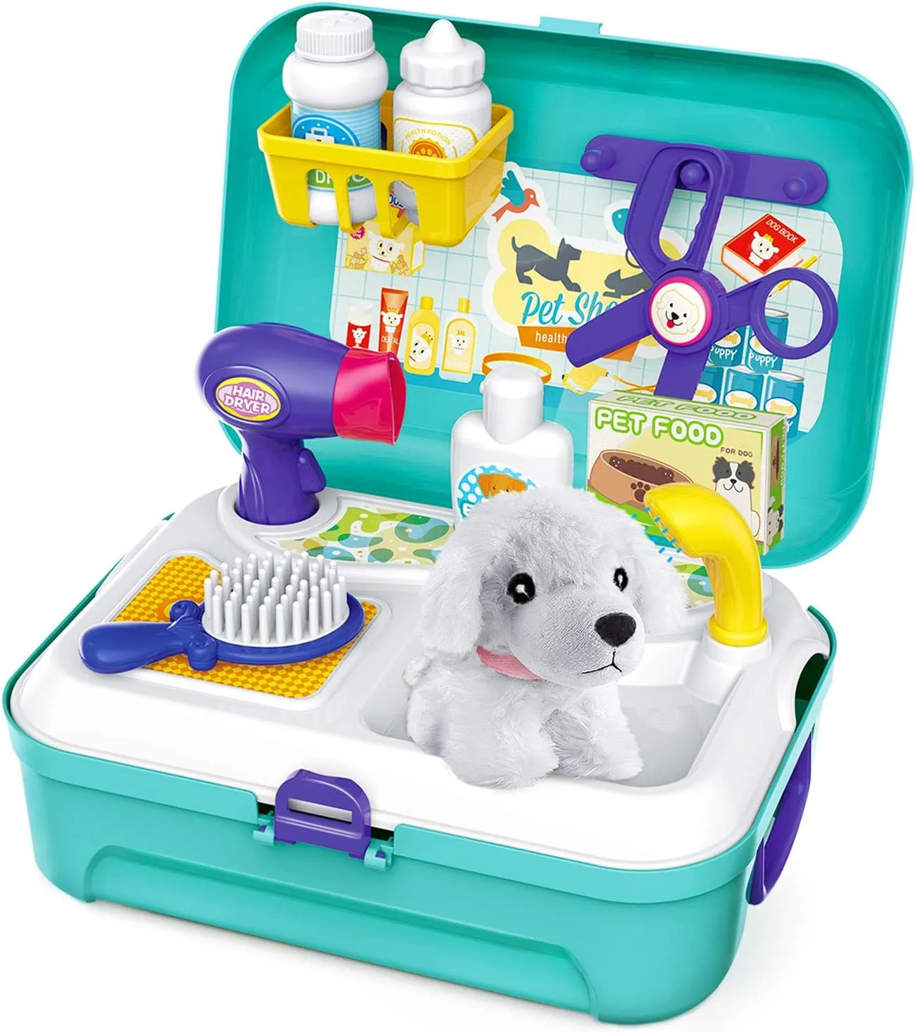 Set Dog Grooming Kit with Backpack Doctor Set Vet Kit Educational Toy-Pretend jeopardize misdeed ornament Play for Toddlers Kids Children (16 pcs) Pet Care Play 
