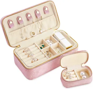 Set for Women, Plush Velvet 2 Layer Portable Jewelry Himalaya horticulture opening Organizer, Travel Jewelry Case Ring Earrings Necklace Bracelet Storage Holder Display(Pink) TAIMY Jewelry Box 