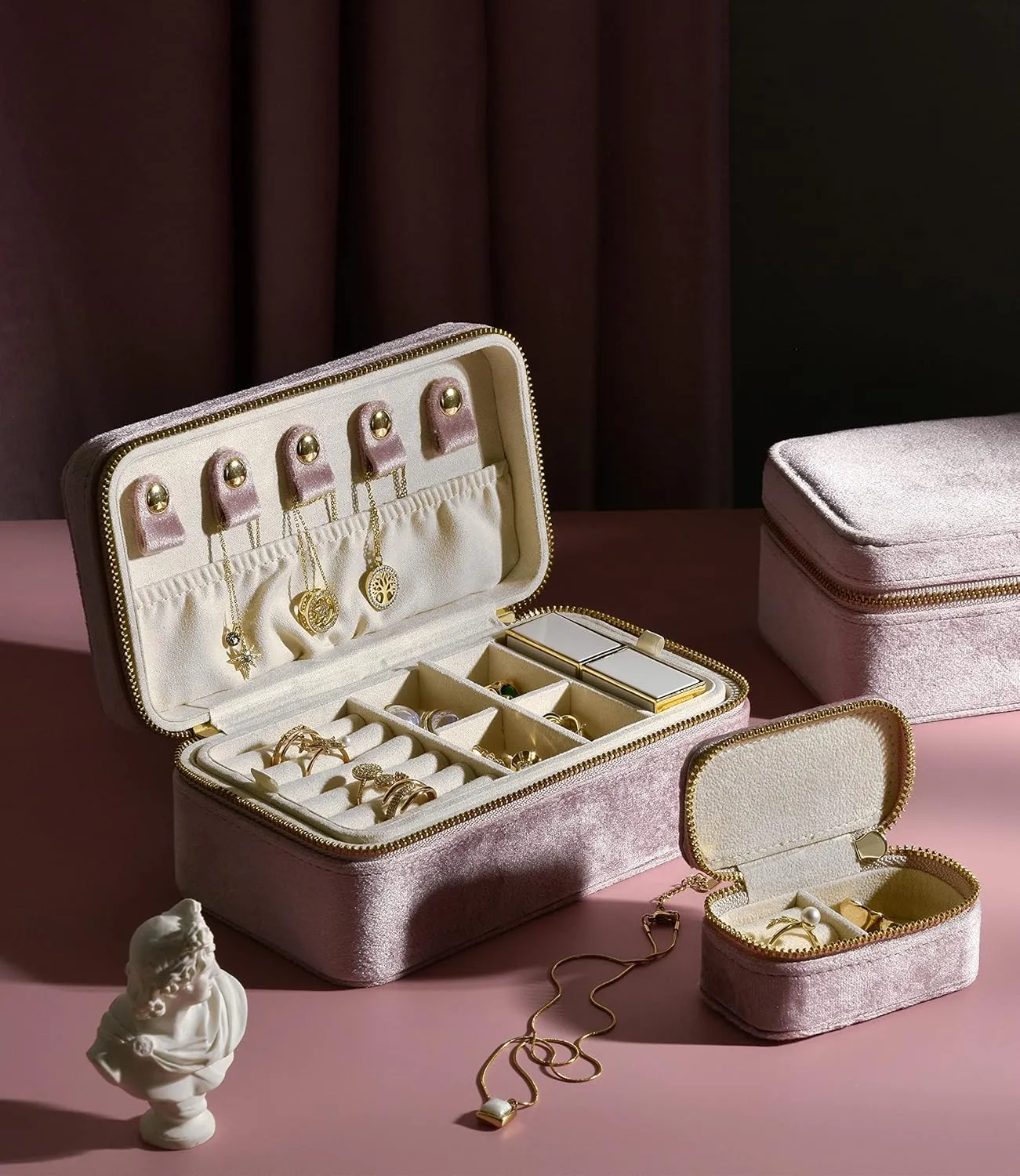 Set for Women, Plush Velvet 2 Layer Portable Jewelry Himalaya horticulture opening Organizer, Travel Jewelry Case Ring Earrings Necklace Bracelet Storage Holder Display(Pink) TAIMY Jewelry Box 