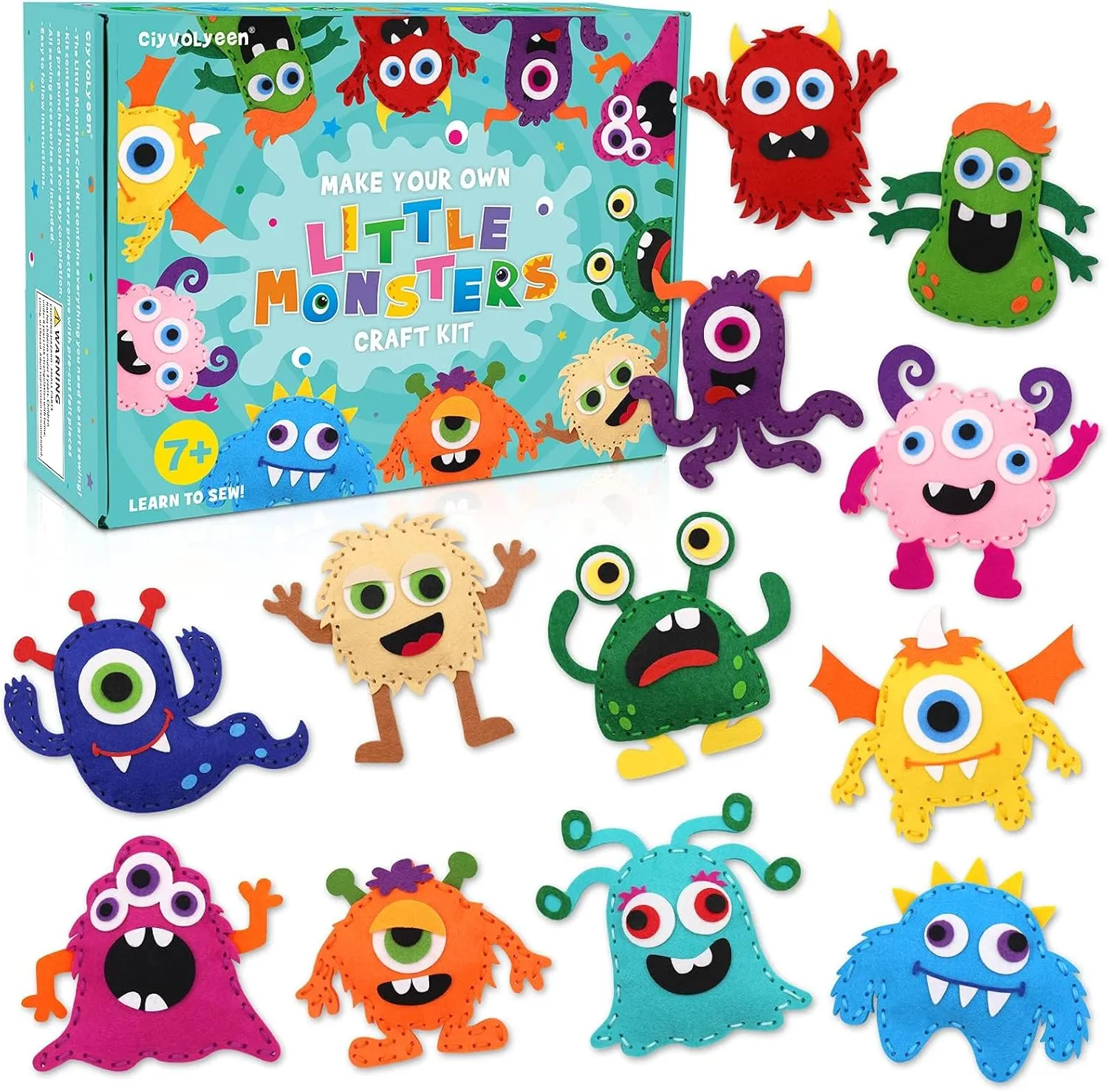 Sewing Art Educational Toys Monster Craft Gift dietary misdeed hive Learn How to Sew for Beginners Set of 12 Sewing Kits CiyvoLyeen Little Monsters Craft Kit Adopt A Monster Felt Plush DIY 