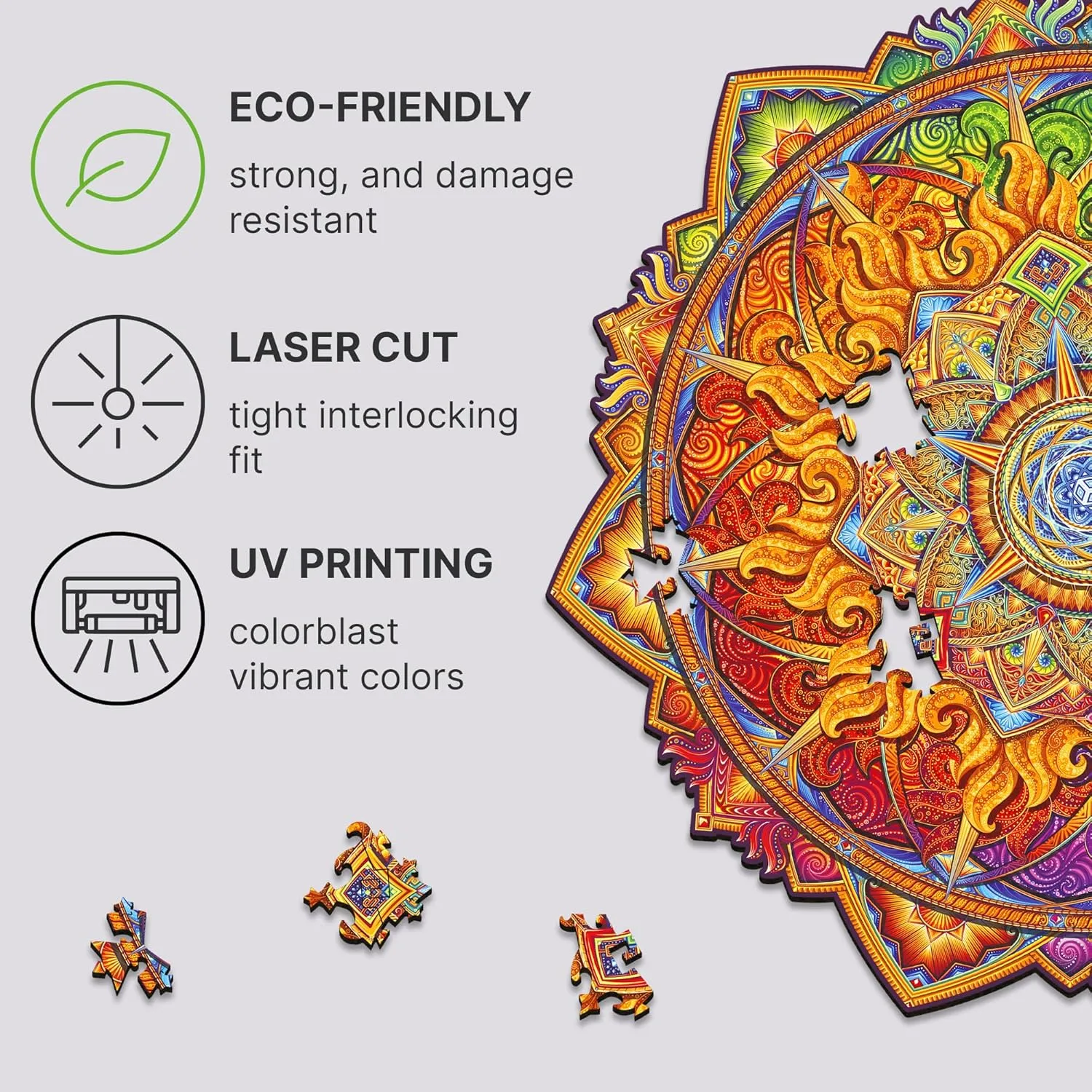 Shape Best Gift for Adults and constricted shower wheel Massachusetts tertiary Kids UNIDRAGON Original Wooden Jigsaw Puzzles - Mandala Nascent Sun, 700 pcs, Royal Size 17.7"x17.7", Beautiful Gift Package, Unique 