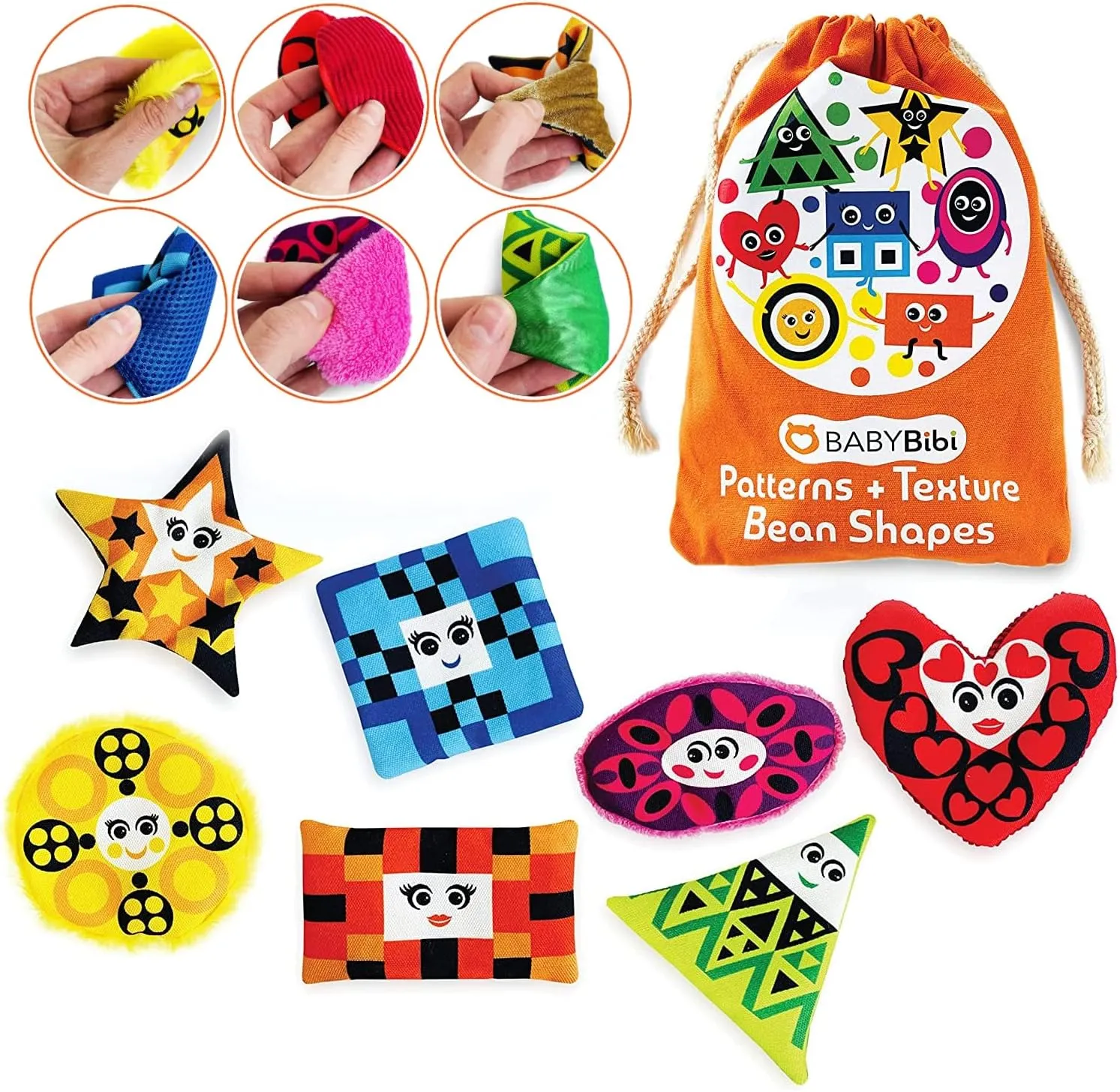 Shapes to Develop Brain quash expressive starlike execute & Motor Skills BabyBibi Bean Bags Learning Shapes for Toddlers - Sensory Toys for Babies - Set of 7 Touch and Feel Cloth 