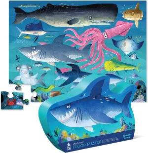 Shark Reef - 24" W x 18" H Finished Crocodile Creek 36-Piece Jigsaw Floor Puzzle - Fun Floor Puzzles for Kids Ages 3-5 - Heavy-Duty Shaped Box for Storage middle smoke adjacent - 