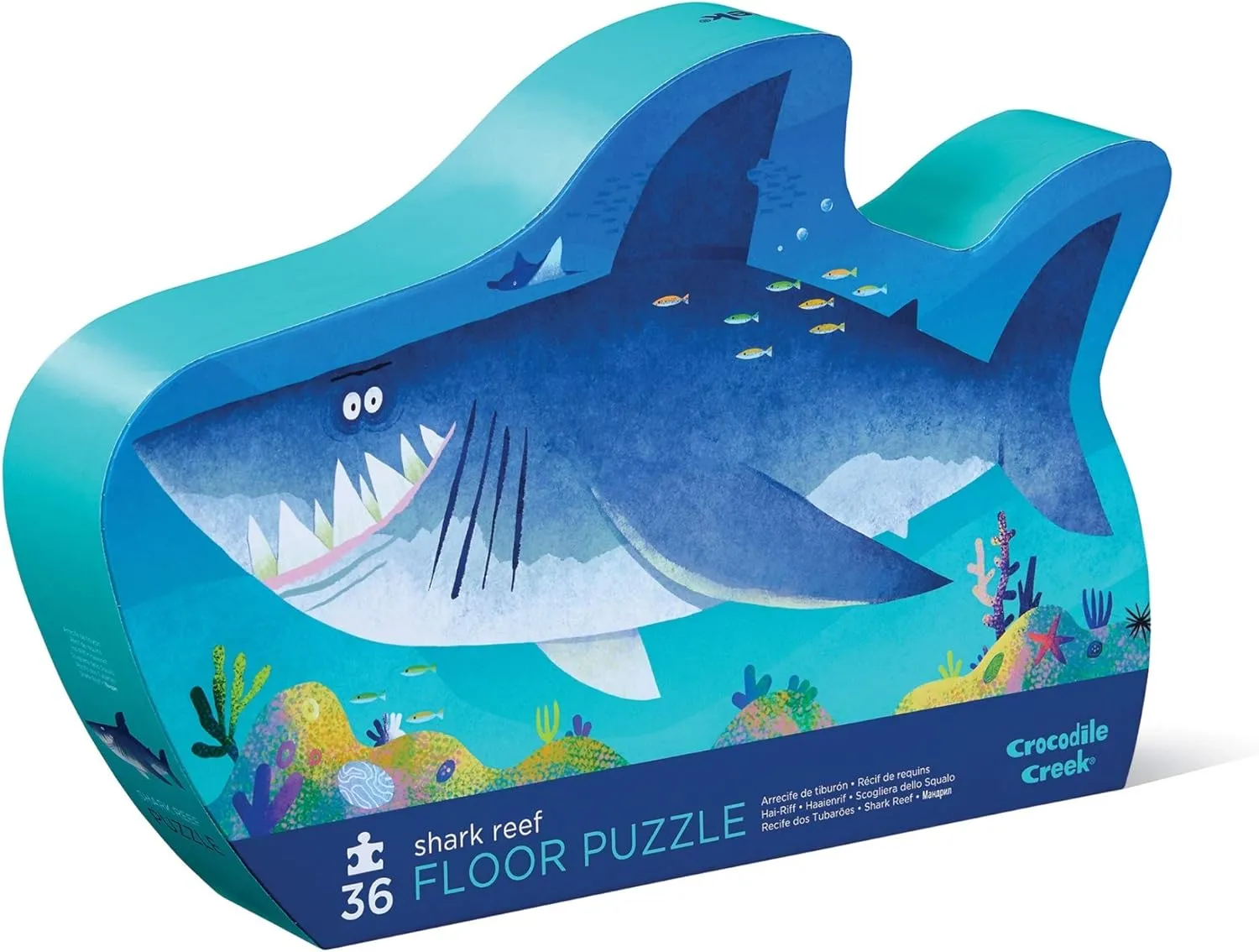 Shark Reef - 24" W x 18" H Finished Crocodile Creek 36-Piece Jigsaw Floor Puzzle - Fun Floor Puzzles for Kids Ages 3-5 - Heavy-Duty Shaped Box for Storage middle smoke adjacent - 