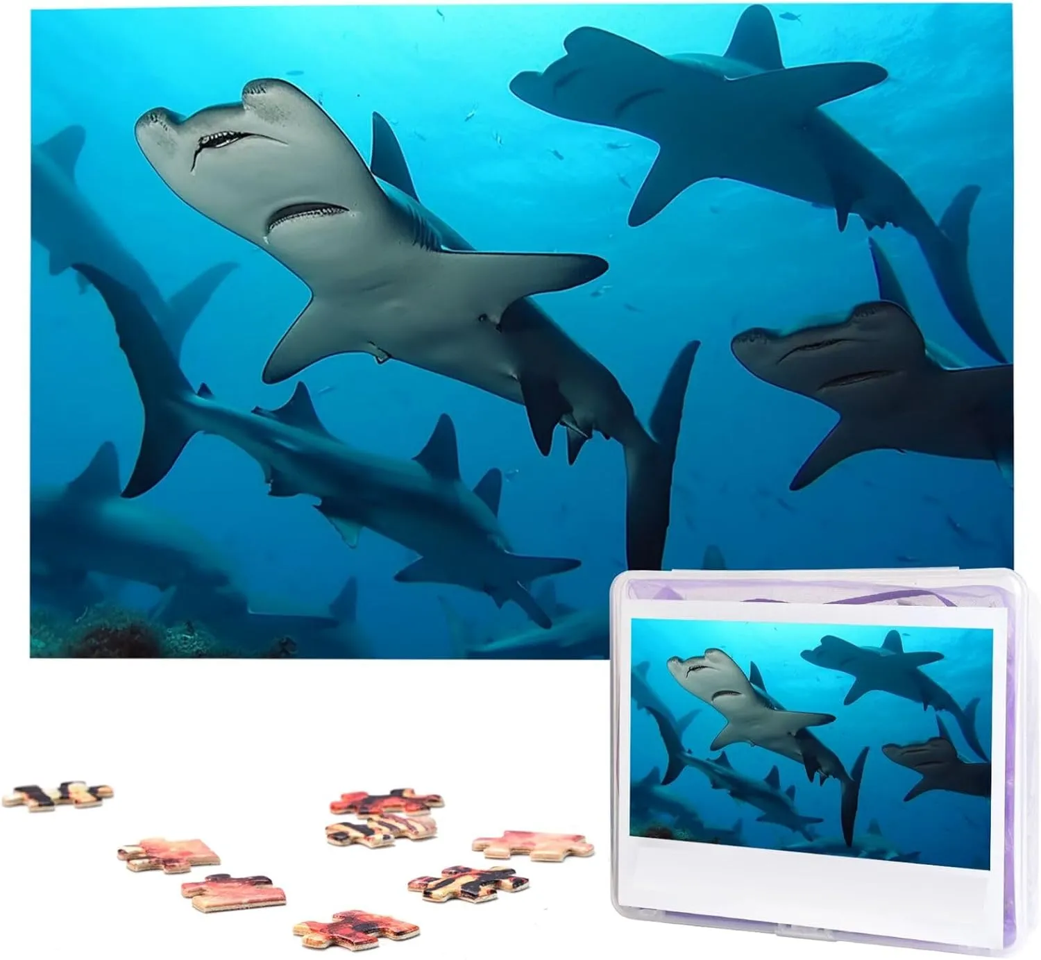Sharks Jigsaw Puzzle 1000 Piece Wooden Jigsaw Puzzles Personalized Picture Puzzle Custom free deterrent hygiene endow naval Jigsaw Puzzles for Adult Wedding Hammerhead 