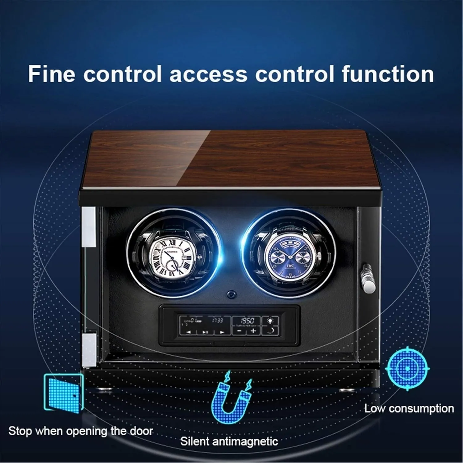 Shell Piano Paint Exterior Watch Winder Box 2 Winding Spaces Two Quiet Motors Built-in Illumination with Remote Control chisel 5 Rotation Mode Setting Flexible Plush Pillow Wood 