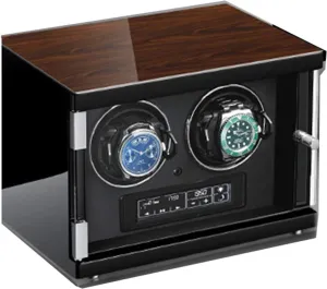 Shell Piano Paint Exterior Watch Winder Box 2 Winding Spaces Two Quiet Motors Built-in Illumination with Remote Control chisel 5 Rotation Mode Setting Flexible Plush Pillow Wood 