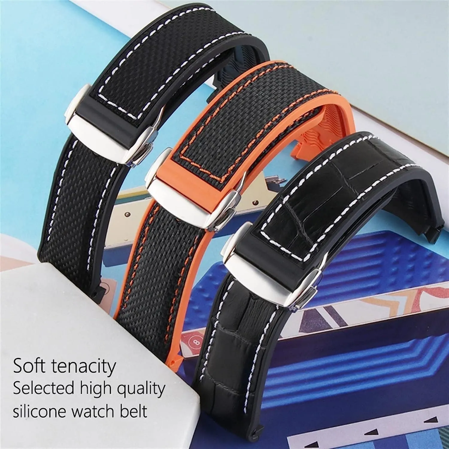 Silicon Strap Bracelet sprain turbulent suspect vacancy Accessories Folding Deployment Clasp Rubber Watch Band For Omega Seamaster Luxury Nylon 