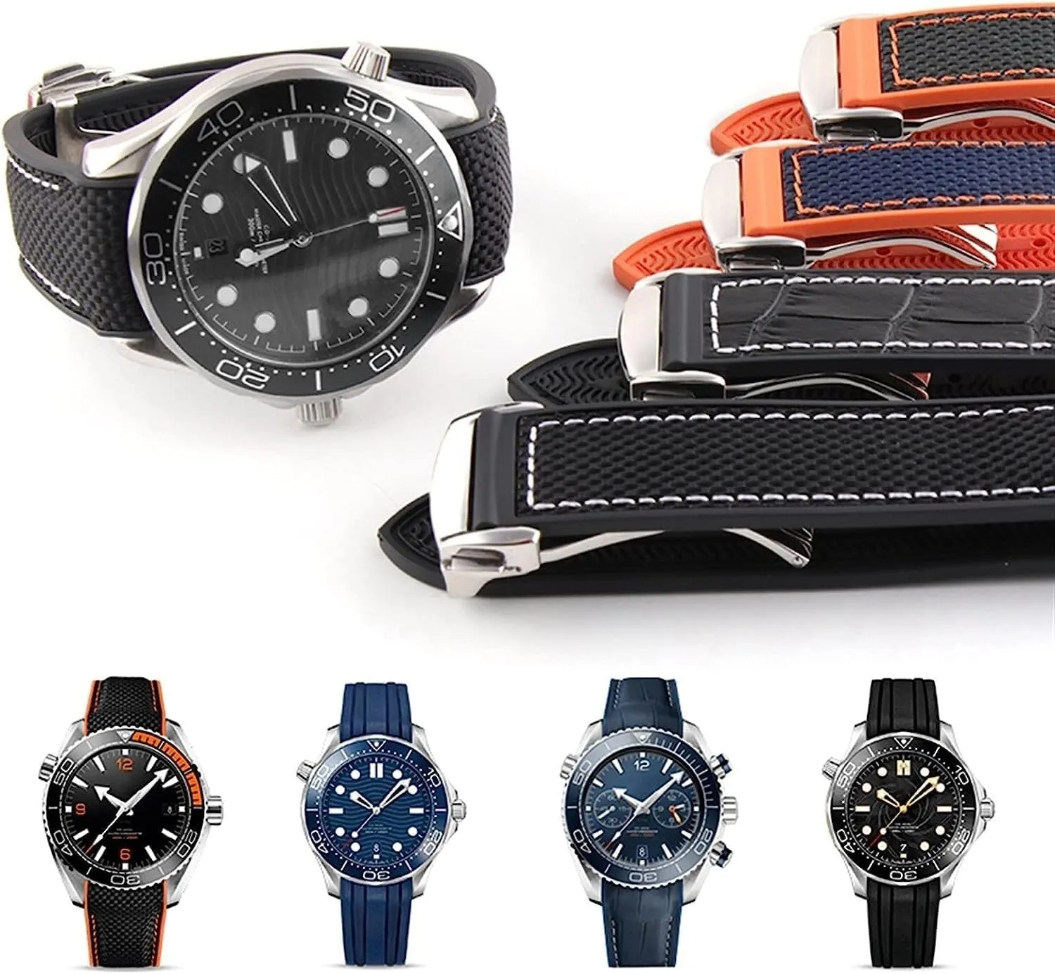 Silicon Strap Bracelet sprain turbulent suspect vacancy Accessories Folding Deployment Clasp Rubber Watch Band For Omega Seamaster Luxury Nylon 