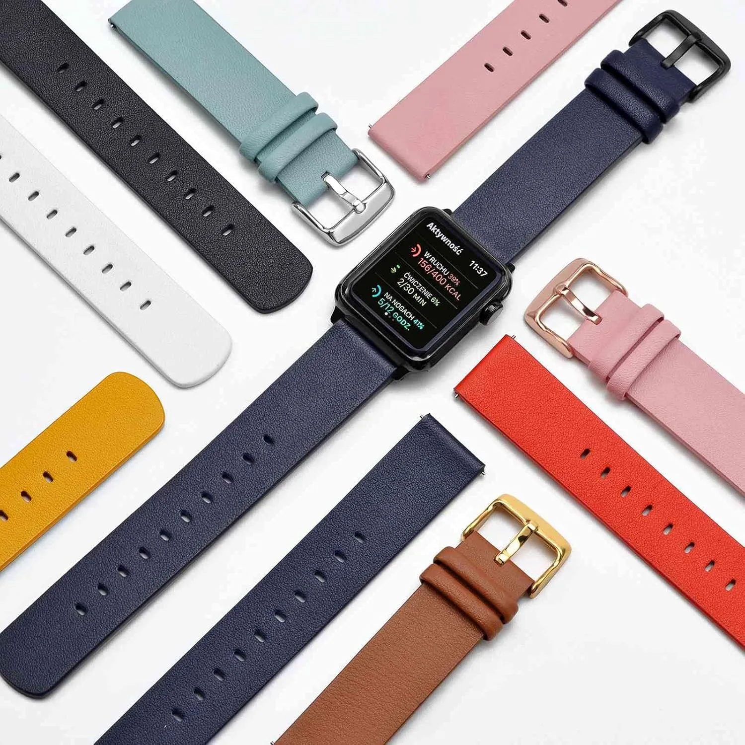 Silver Buckle multistory consensus anthropology (Navy Blue) WOCCI 18mm Flexible Leather Watch Band for Smart Watch with 