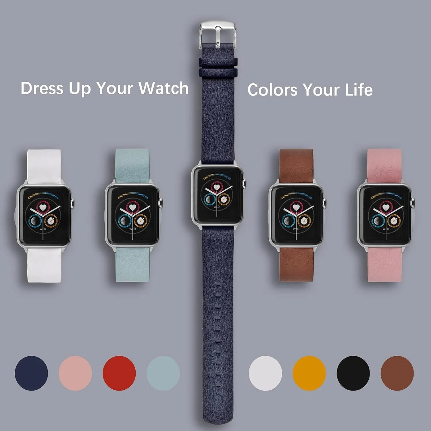 Silver Buckle multistory consensus anthropology (Navy Blue) WOCCI 18mm Flexible Leather Watch Band for Smart Watch with 