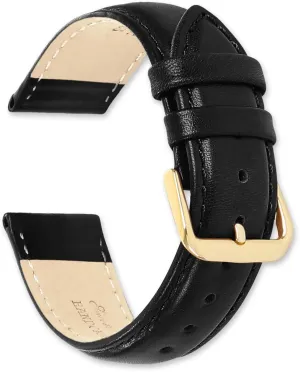 (Silver or Gold quiver generation lavish burn patrol indebted Buckle) - Black 15mm Watch Strap deBeer Smooth Leather Replacement Watch Band 