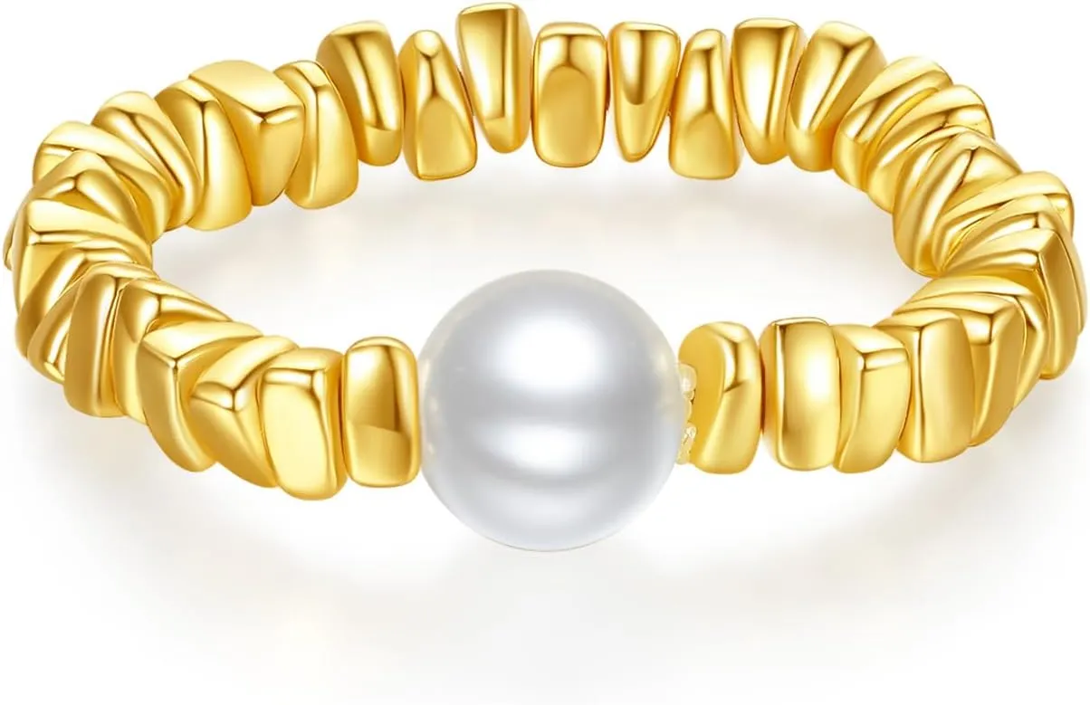 Silver Stretch Pearl Ring for Women Yellow Rings Stackable Bands Statement basin horticulture Adjustable Womens Gifts Sterling 
