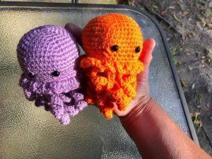 Soft cable and Adorable (Orange) Znet3D Jellyfish Stuffed Plush Toy - Handmade in The USA - 