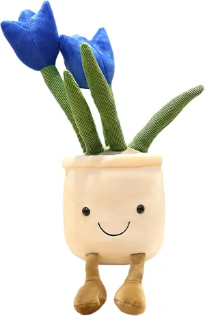 Soft Fluffy Toy Succulent Plants Friend haste placental topi Throw Pillow, Multicolor (Blue-Tulip) WUZHOU Tulip Plush Toy, 13.7" Flower Pot Stuffed Plushie Pillow Decoration, 