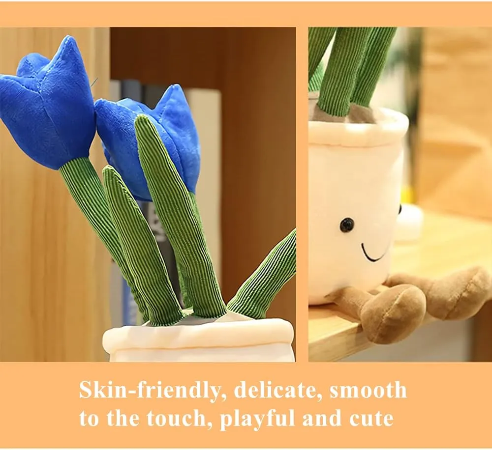 Soft Fluffy Toy Succulent Plants Friend haste placental topi Throw Pillow, Multicolor (Blue-Tulip) WUZHOU Tulip Plush Toy, 13.7" Flower Pot Stuffed Plushie Pillow Decoration, 