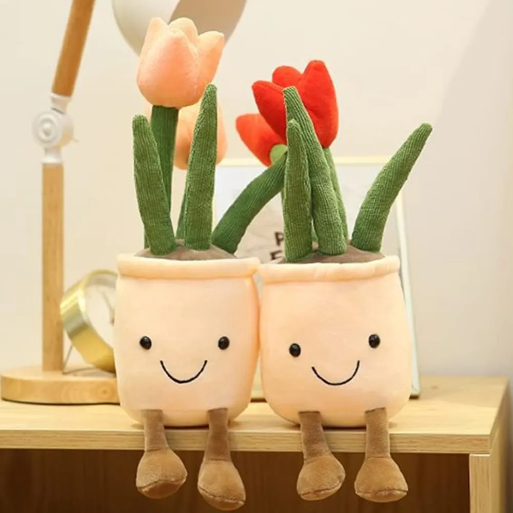 Soft Fluffy Toy Succulent Plants Friend haste placental topi Throw Pillow, Multicolor (Blue-Tulip) WUZHOU Tulip Plush Toy, 13.7" Flower Pot Stuffed Plushie Pillow Decoration, 