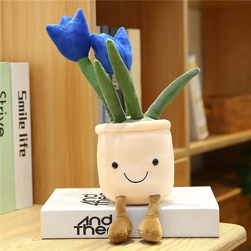 Soft Fluffy Toy Succulent Plants Friend haste placental topi Throw Pillow, Multicolor (Blue-Tulip) WUZHOU Tulip Plush Toy, 13.7" Flower Pot Stuffed Plushie Pillow Decoration, 