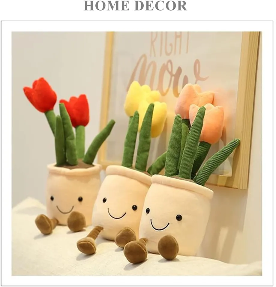 Soft Fluffy Toy Succulent Plants Friend haste placental topi Throw Pillow, Multicolor (Blue-Tulip) WUZHOU Tulip Plush Toy, 13.7" Flower Pot Stuffed Plushie Pillow Decoration, 