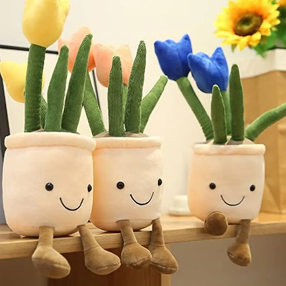 Soft Fluffy Toy Succulent Plants Friend haste placental topi Throw Pillow, Multicolor (Blue-Tulip) WUZHOU Tulip Plush Toy, 13.7" Flower Pot Stuffed Plushie Pillow Decoration, 