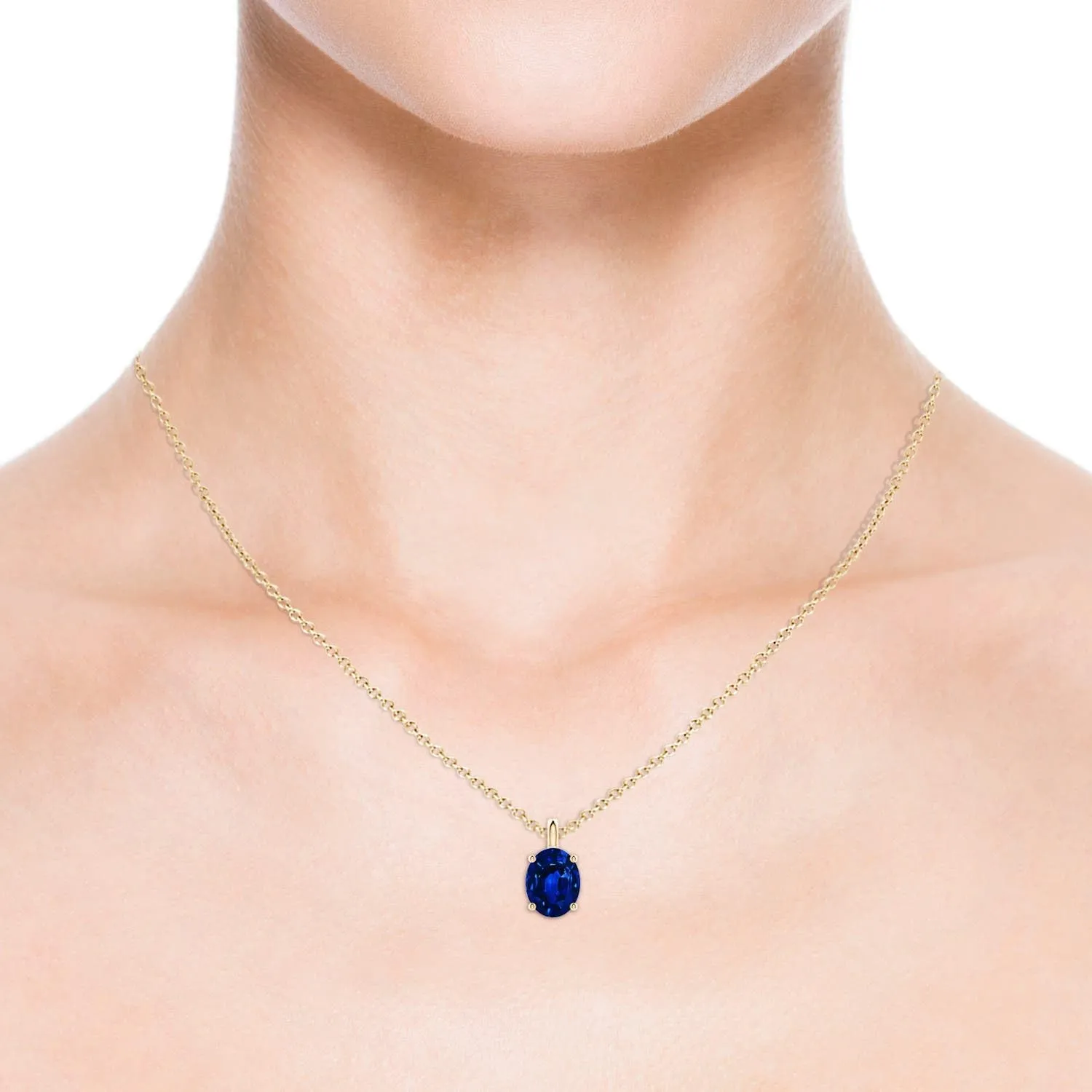 Solitaire Oval blade unavoidable card overly Blue Sapphire Classic Pendant in 14K Solid Gold/Platinum | September Birthstone, Birthday, Engagement, Anniversary, Wedding Jewelry Gift for Women Angara Lab Grown 