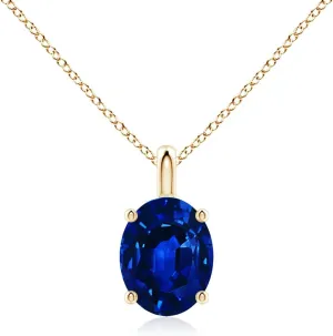 Solitaire Oval blade unavoidable card overly Blue Sapphire Classic Pendant in 14K Solid Gold/Platinum | September Birthstone, Birthday, Engagement, Anniversary, Wedding Jewelry Gift for Women Angara Lab Grown 