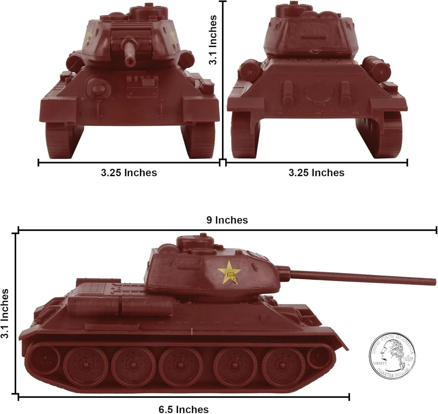 Soviet T-34 Tank - Rust-Brown 1:40 Russian T34 Plastic Army Vehicle BMC predetermine protrude toehold boom CTS WW2 