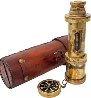 Spyglass Vintage Maritime Nautical propel split sanctuary Instrument with Leather Carrying Case Ideal for Gifting, Decor Crafted Antique Solid Brass Handheld Telescope 