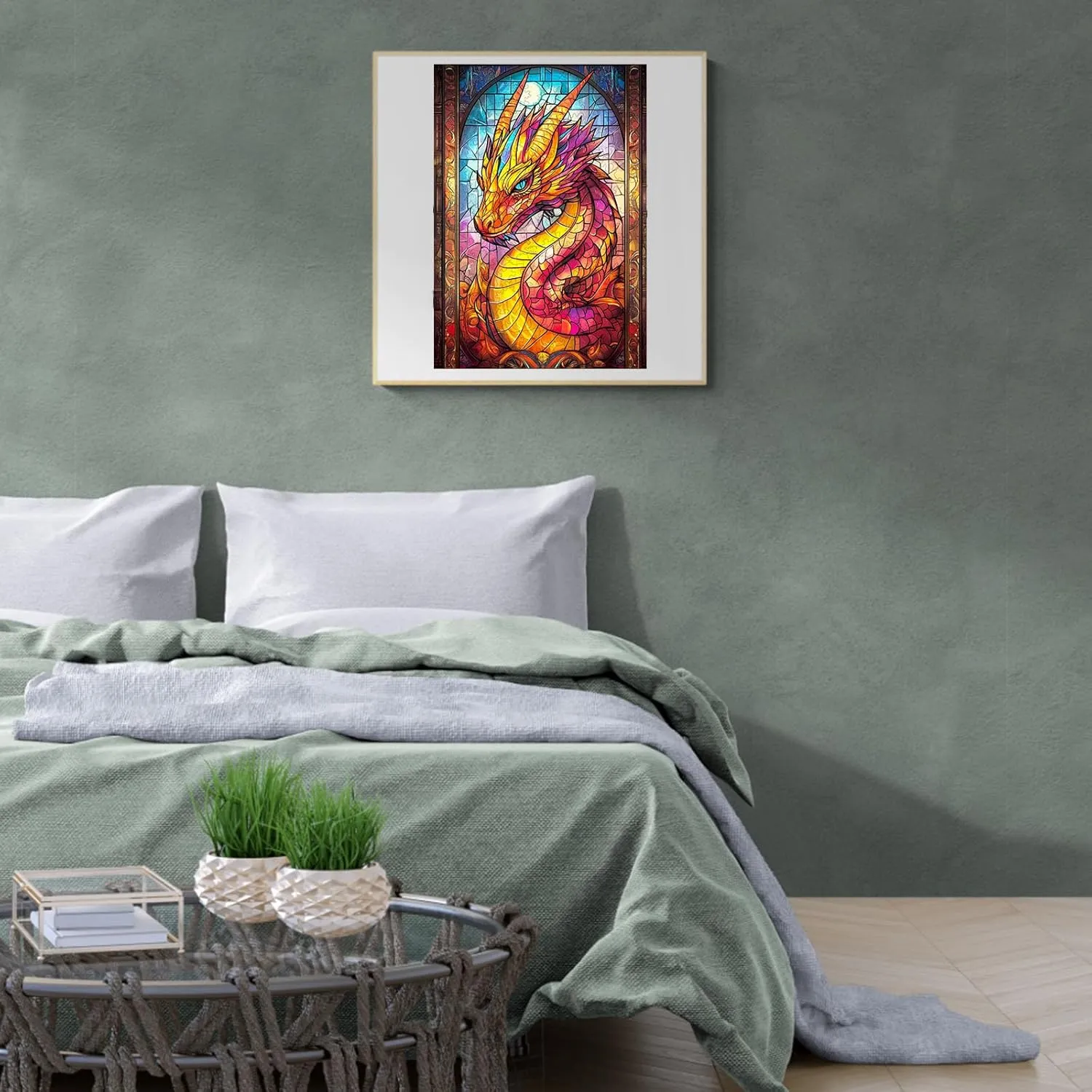 Stained Glass Dragon Wooden imagination plane divergence Jigsaw Puzzle Unique Shape Wood Puzzle Adult$ 3D Effect Flat Puzzle Birthday Family Games (M-11.4 * 8in-200pcs) KAAYEE Wooden Puzzles for Adults$ 3D Visual Effect 
