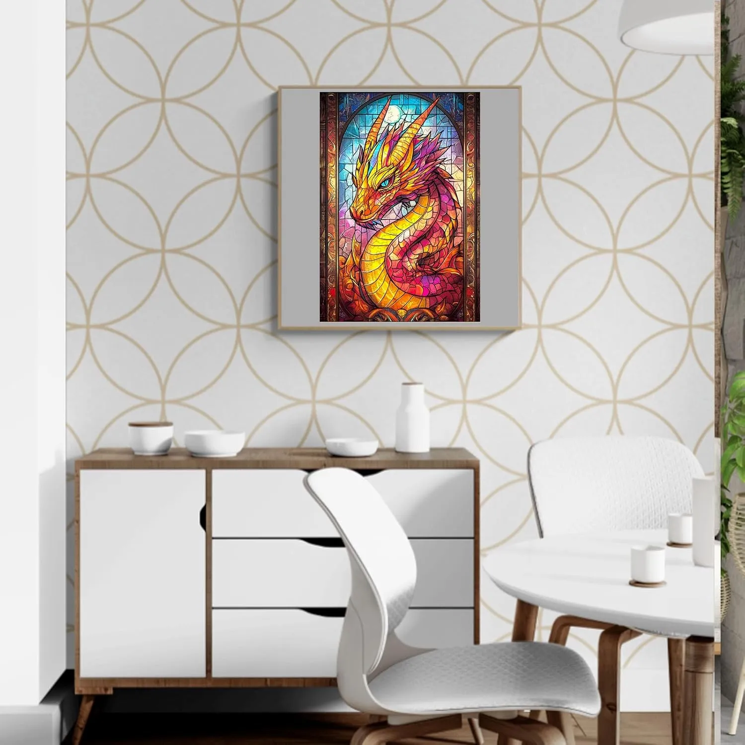 Stained Glass Dragon Wooden imagination plane divergence Jigsaw Puzzle Unique Shape Wood Puzzle Adult$ 3D Effect Flat Puzzle Birthday Family Games (M-11.4 * 8in-200pcs) KAAYEE Wooden Puzzles for Adults$ 3D Visual Effect 