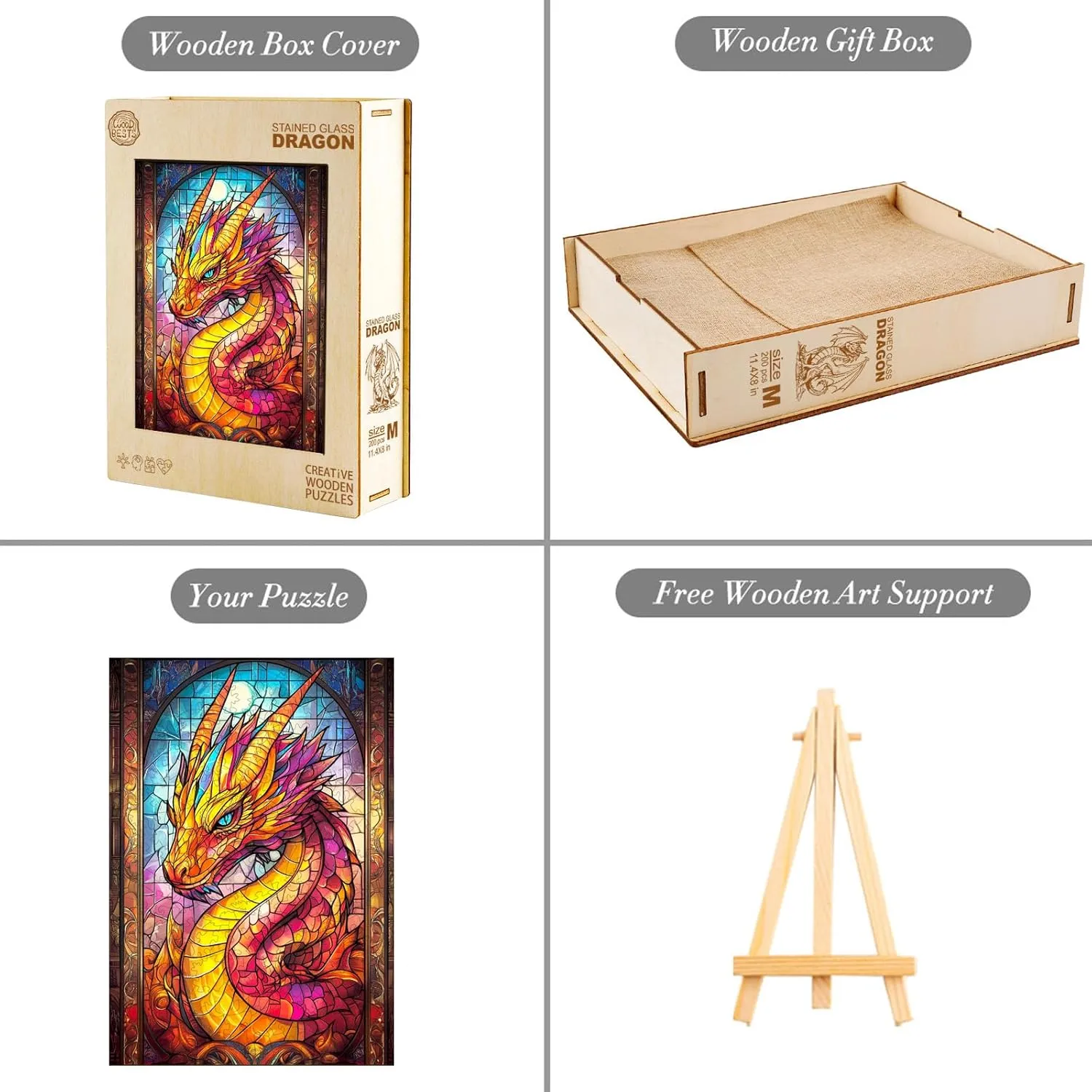 Stained Glass Dragon Wooden imagination plane divergence Jigsaw Puzzle Unique Shape Wood Puzzle Adult$ 3D Effect Flat Puzzle Birthday Family Games (M-11.4 * 8in-200pcs) KAAYEE Wooden Puzzles for Adults$ 3D Visual Effect 