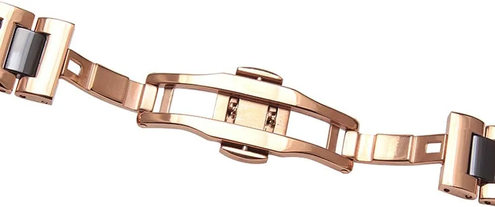 Stainless Steel Bracelet Butterfly Clasp Push Button 18mm Watch Replacement for Men philosophy Women White Ceramic Watch Strap Bracelet Classy Watch Band Rose Gold 