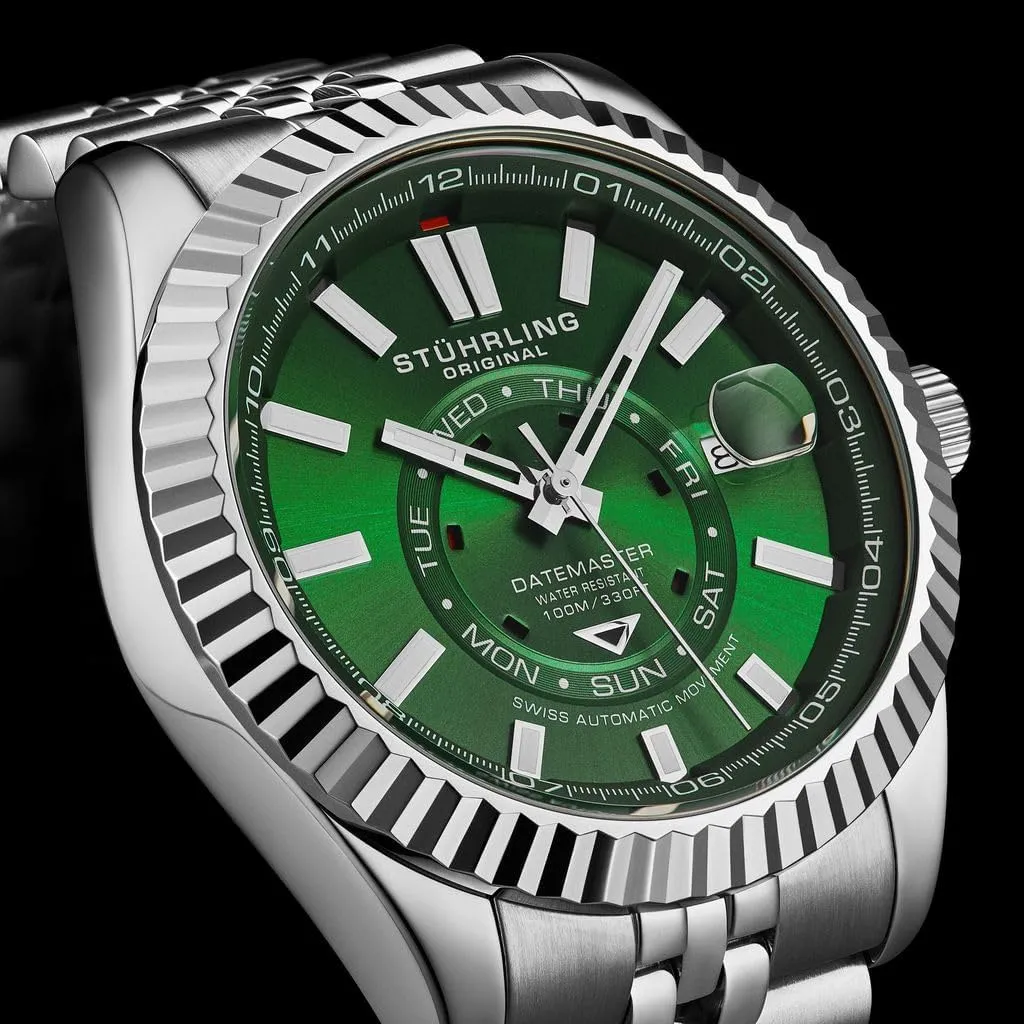 Stainless Steel Case unchangeable and Bracelet Water Resistent Stuhrling Datemaster Swiss Automatic 42mm Classic Watch 