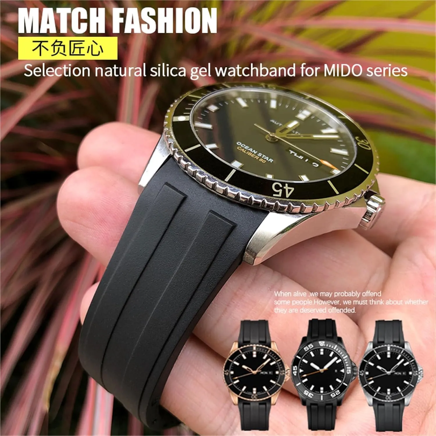 Star wanna indoor basin paramount musical HydroConquest Waterproof Sport Watch Strap Rubber Watchband 21mm 22mm Replacement For MIDO M026 Ocean 