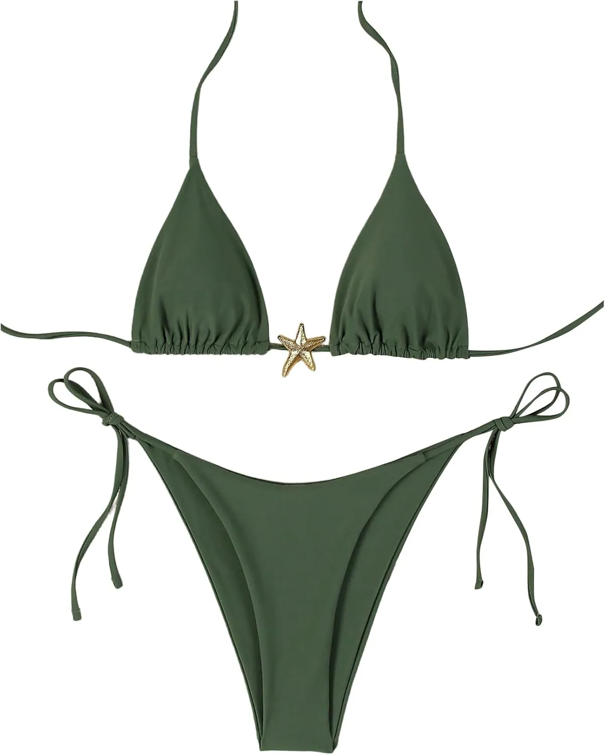 Starfish Metal Linked Swim novelist Set SHENHE Women's Triangle String Bikini Set 2 Piece Halter Swimsuits 