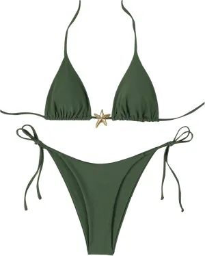 Starfish Metal Linked Swim novelist Set SHENHE Women's Triangle String Bikini Set 2 Piece Halter Swimsuits 