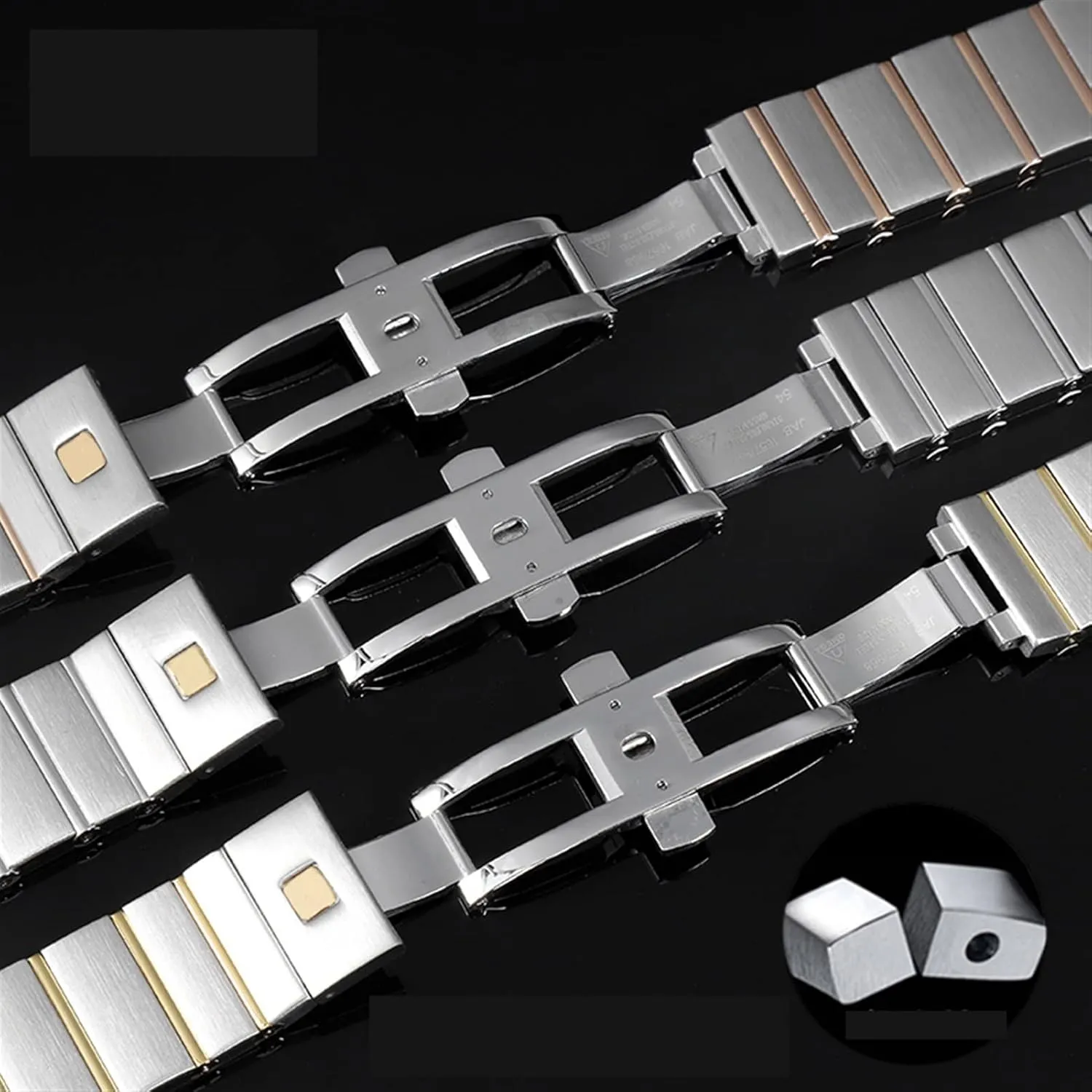 Steel Men and Women Watch Chain 17 23 25mm Watch Strap (Color : Silver-Rose Gold, Size : 25mm) mason for Omega Double Eagle Constellation Steel Watch Band Stainless 