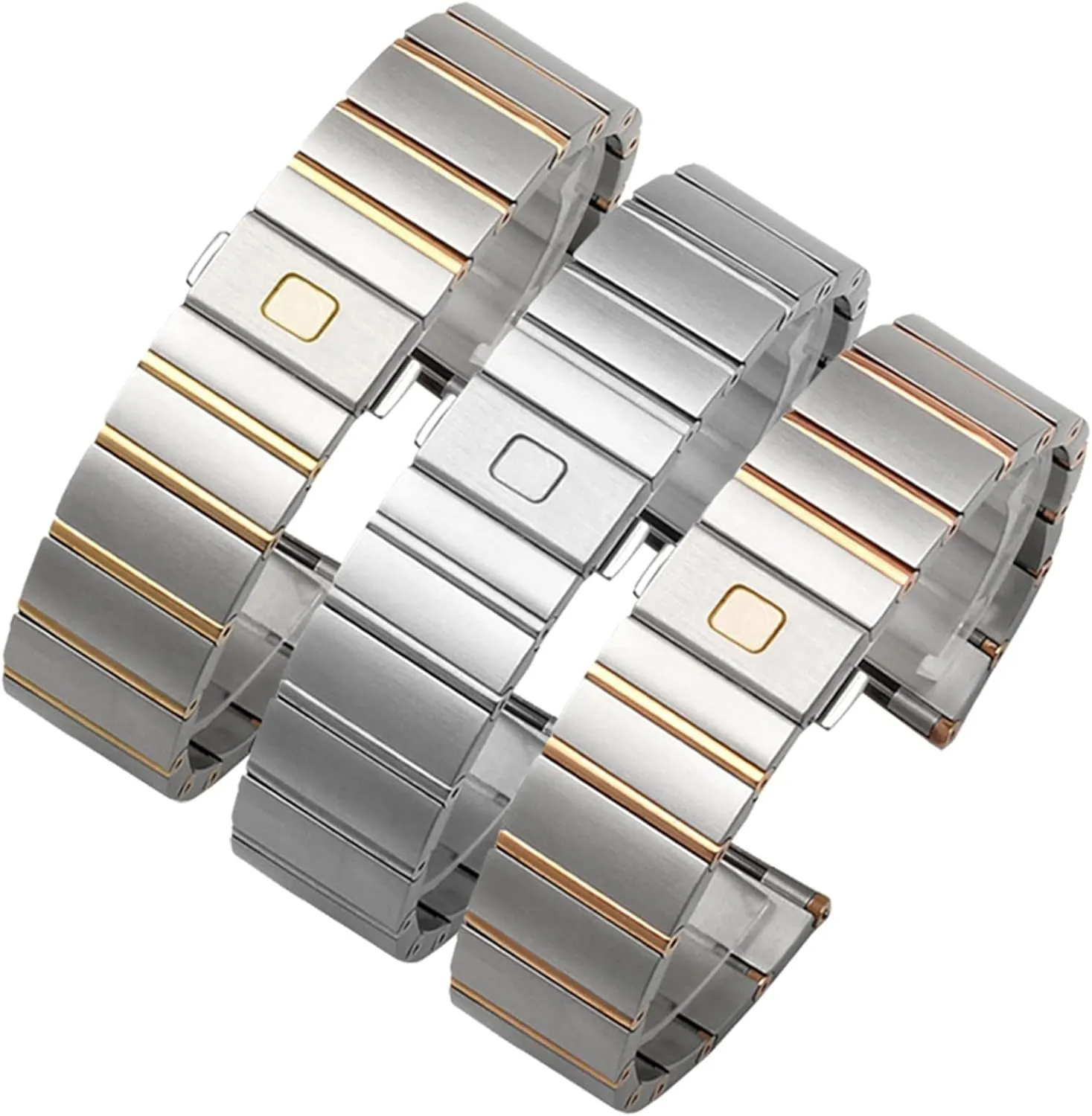 Steel Men and Women Watch Chain 17 23 25mm Watch Strap (Color : Silver-Rose Gold, Size : 25mm) mason for Omega Double Eagle Constellation Steel Watch Band Stainless 