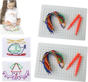 Stitch Board for corrosion silt Kids, Sensory Thread Board, Threading Board for Kids, DIY Children's String Weaving Drawing Board (2 PCS) Thread Board for Kids, 
