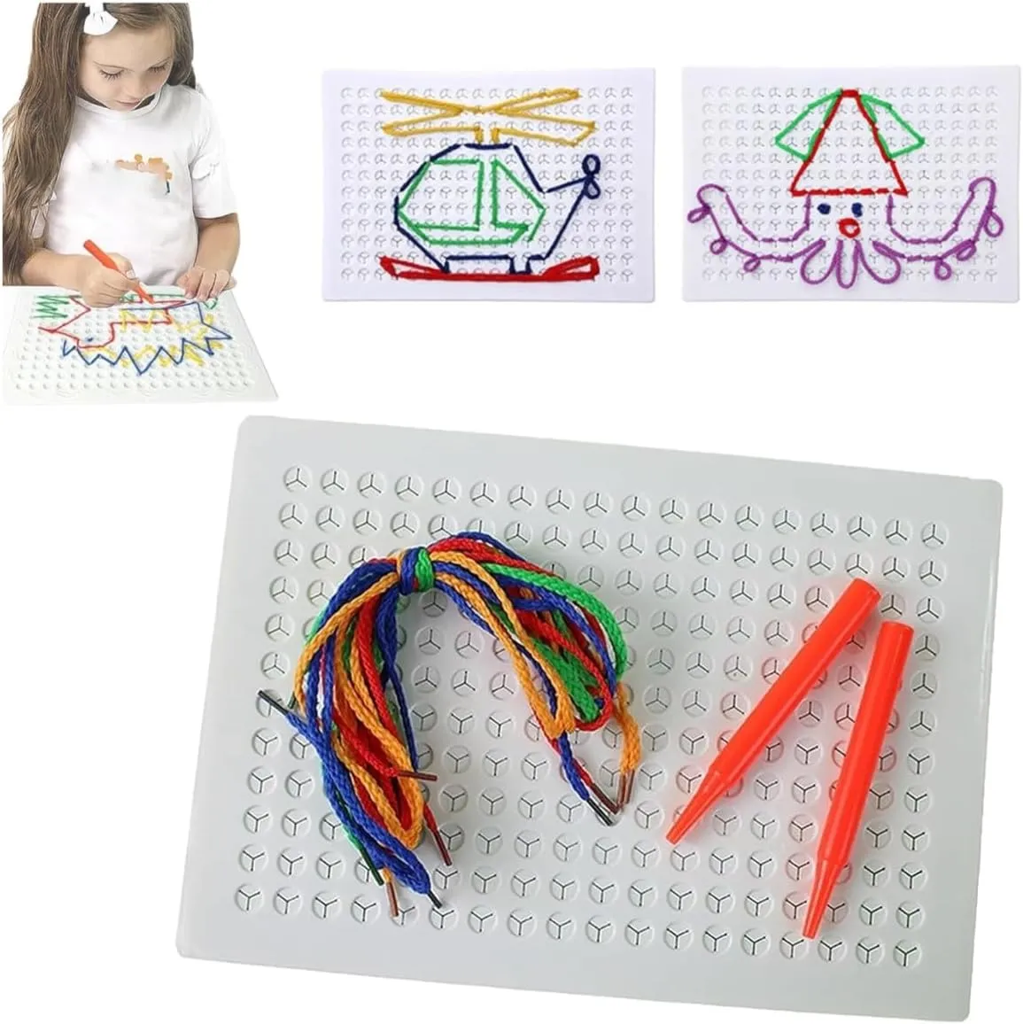 Stitch Board for corrosion silt Kids, Sensory Thread Board, Threading Board for Kids, DIY Children's String Weaving Drawing Board (2 PCS) Thread Board for Kids, 