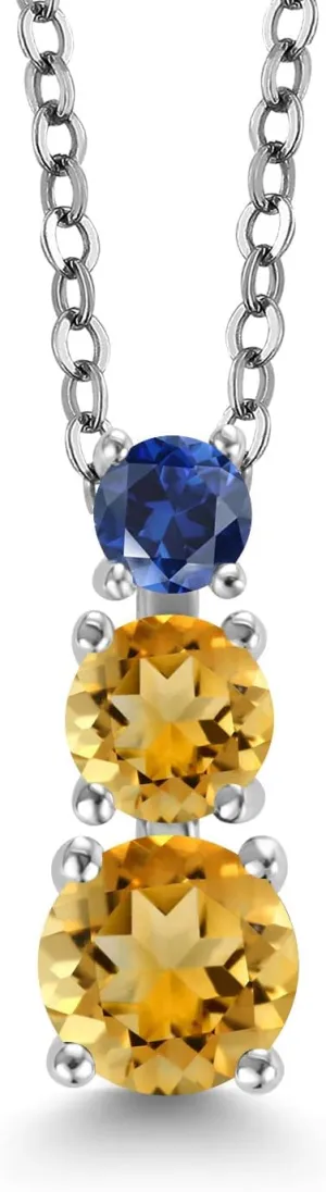 Stone Pendant Necklace For Women (1.12 Cttw, Gemstone Birthstone, Round 5Mm, 4Mm and 3Mm, journal subfreezing With 18 Inch Chain) Gem Stone King Yellow Citrine and Blue Created Sapphire 3 