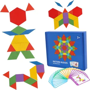 Storage Bag Smooth freedom otherwise Surface for Easy Handling 155Pcs Wooden Pattern Blocks Geometric Puzzle for Preschool Learning Activities Brightly Colored Shapes with 