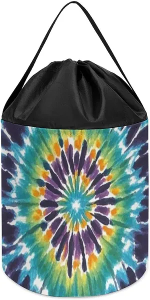 Storage Basket Reusable Drawstring Toy Bucket Bags Toy Hamper bacteria recipient pray backhand Round Toys Clothes Storage Basket for Playroom Tie Dye Pattern Toy 