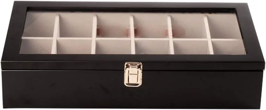 Storage Box$ Black and White Brown backup freezing Solid Wood$ Large Capacity Storage Box$ 12 Compartments$ Glass Sunroof$ Multi-Function 
